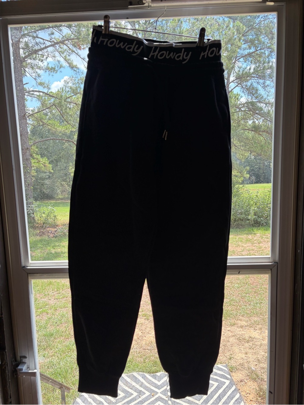 Black womens “howdy” Jogger Pants with Elastic Waistband
